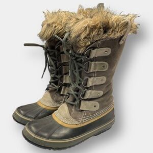 Sorel Joan of Artic Waterproof Winter Suede Rain Boots Quarry Black Sand Size 8